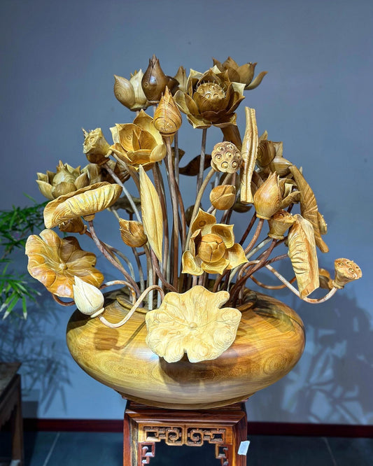 Bình Hoa Sen Trang Trí  43 Cành Gỗ Cầm Vàng