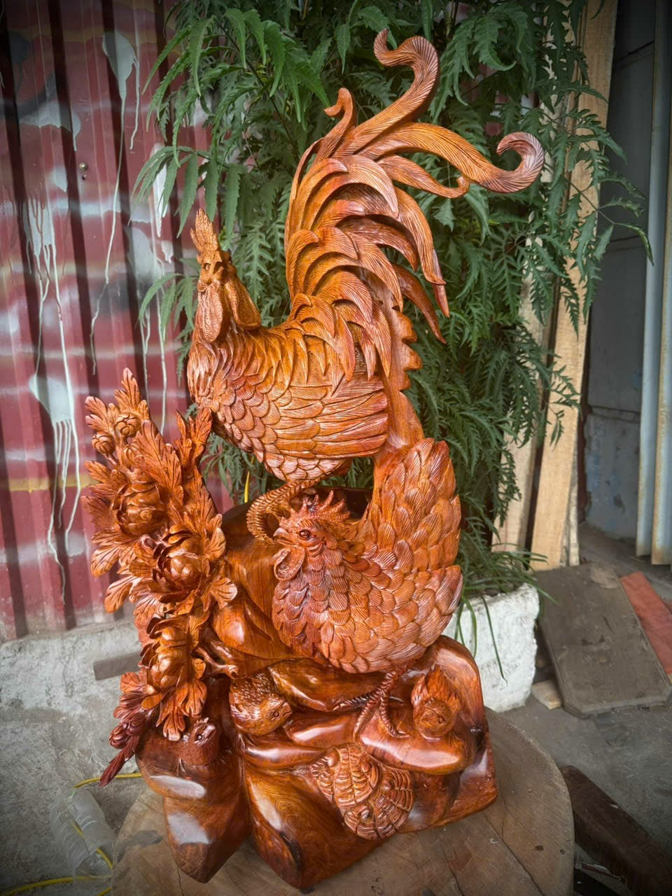 Tượng Gỗ Gia đình Gà Gỗ Hương Ta Cao 80