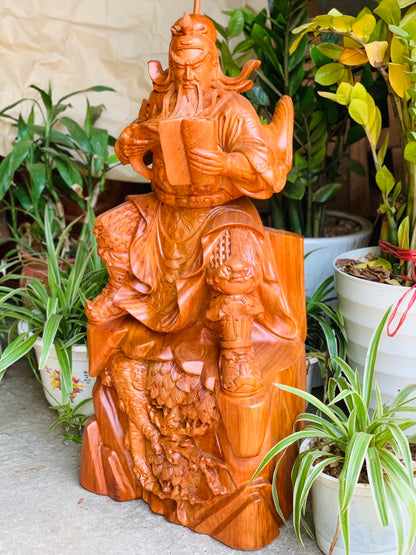 Tượng Gỗ Quan Công Ngồi Đọc Sách Cao 80cm Dế Chạm Tùng