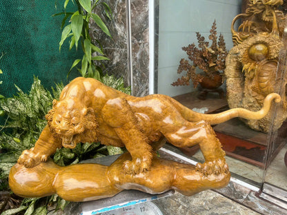 Tượng Phong Thuỷ Hổ Nu Kháo Vàng - Gỗ Kỹ Nét  Cao 40