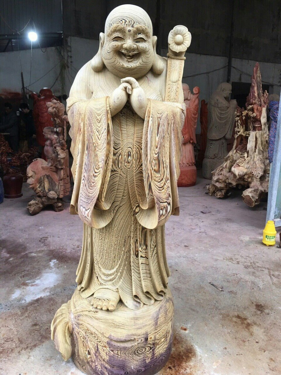 Tượng Di Lặc Chúc Phúc Gỗ Mun Đuôi Công