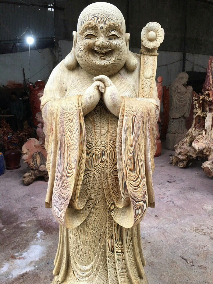 Tượng Di Lặc Chúc Phúc Gỗ Mun Đuôi Công