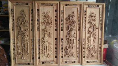 Tranh Gỗ Tứ Bình - Mai Sen Cúc Tùng
