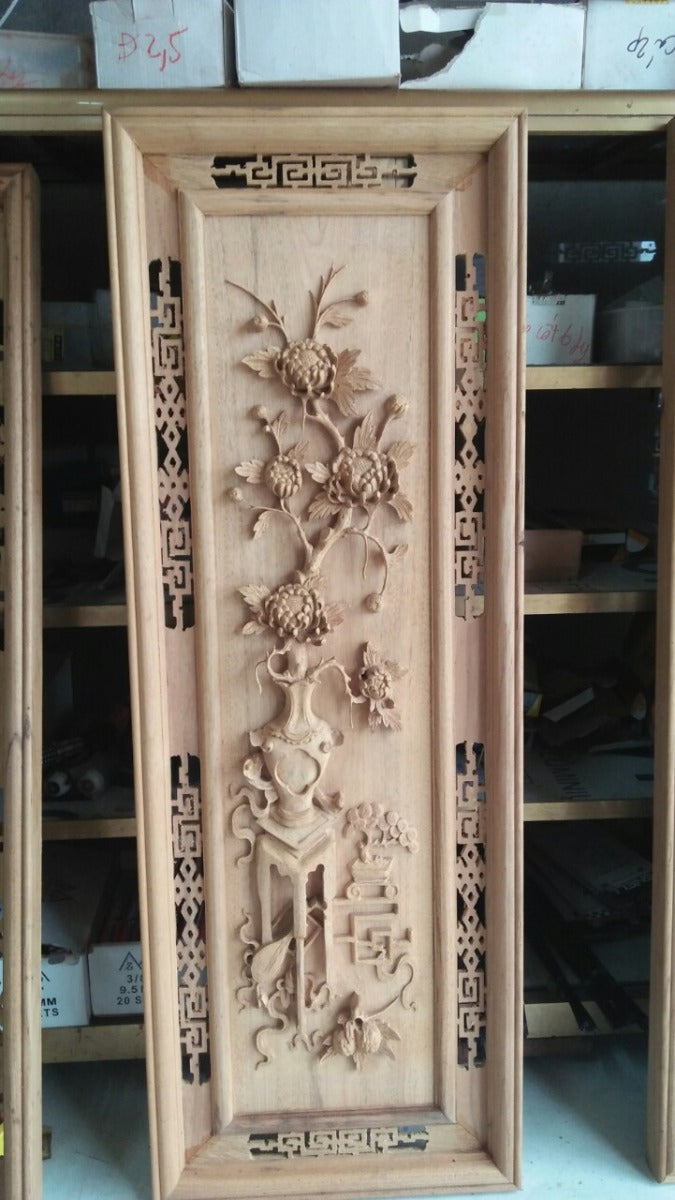 Tranh Gỗ Tứ Bình - Mai Sen Cúc Tùng