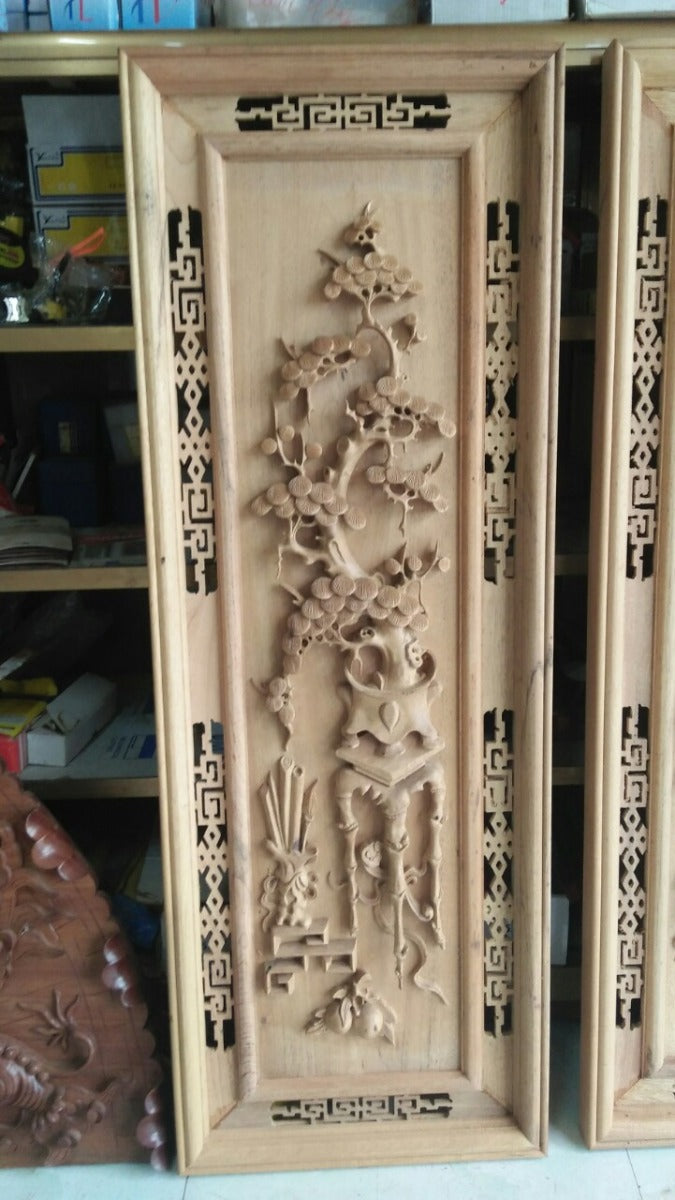 Tranh Gỗ Tứ Bình - Mai Sen Cúc Tùng