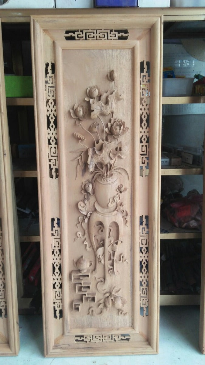 Tranh Gỗ Tứ Bình - Mai Sen Cúc Tùng