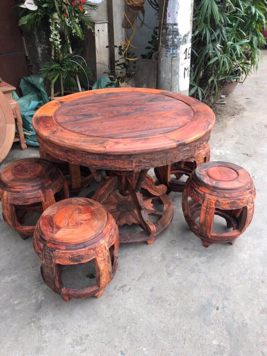 Bộ Bàn Tròn Gỗ Trắc Lào