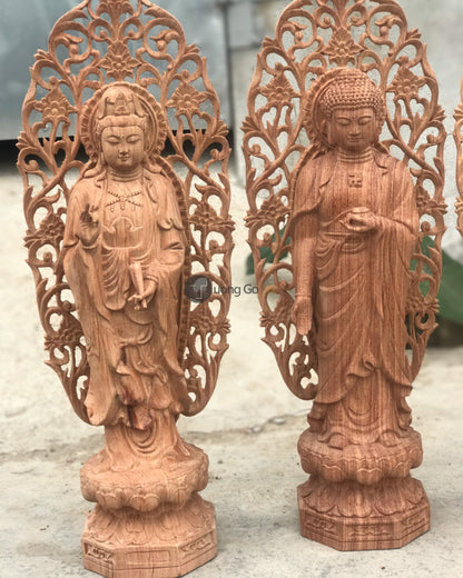 Tây Phương Tam Thánh Đứng Đài Sen Có Lá Đề