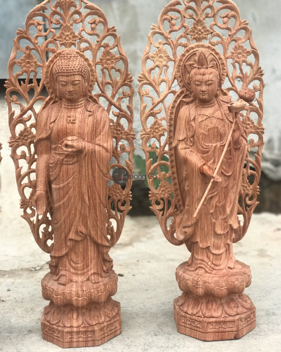 Tây Phương Tam Thánh Đứng Đài Sen Có Lá Đề