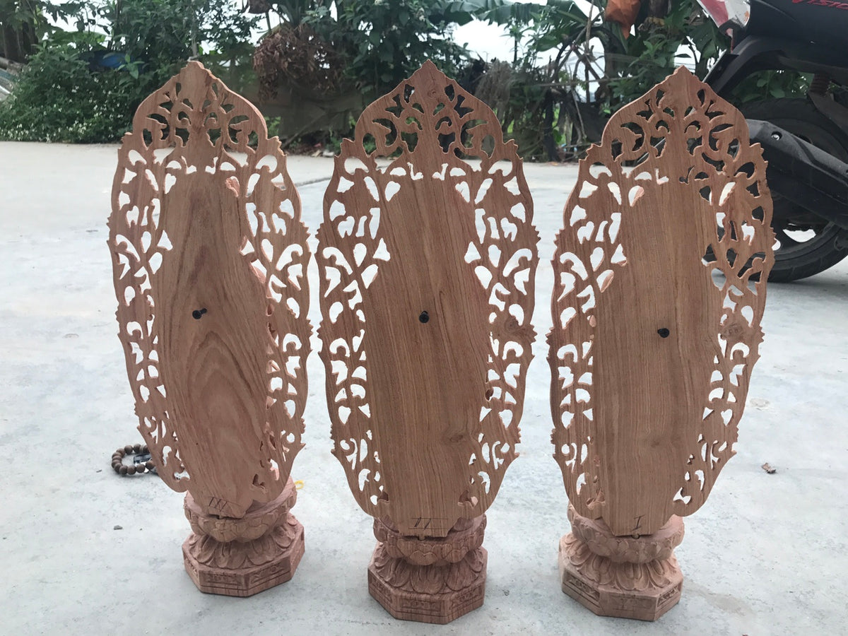 Tây Phương Tam Thánh Đứng Đài Sen Có Lá Đề