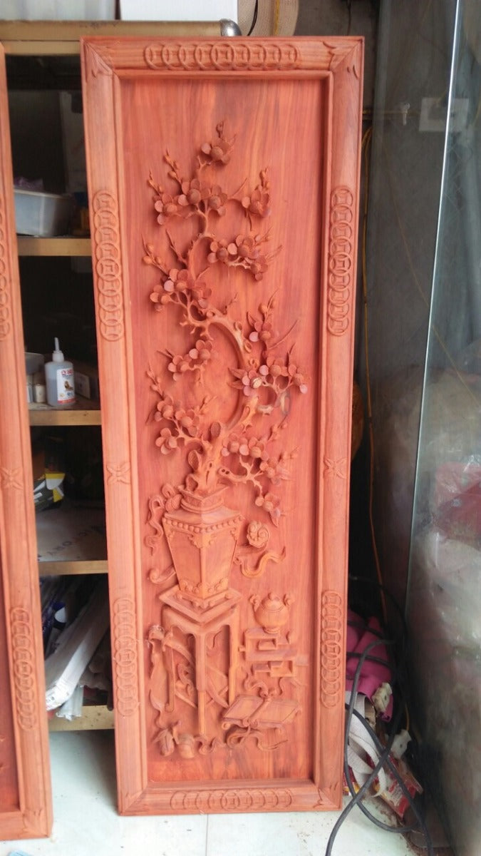 Tranh Gỗ Tứ Bình - Mai Sen Cúc Tùng - Gỗ Hương