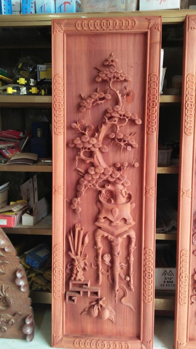 Tranh Gỗ Tứ Bình - Mai Sen Cúc Tùng - Gỗ Hương