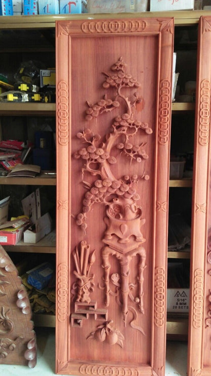 Tranh Gỗ Tứ Bình - Mai Sen Cúc Tùng - Gỗ Hương