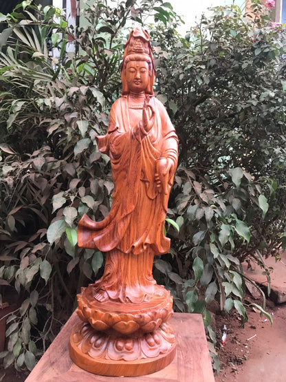 Tượng Gỗ Quan Âm Đứng Đài Sen Cao 60