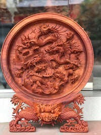 Đĩa Gỗ Tứ Linh - Long Lân Quy Phụng  Đường Kính 40