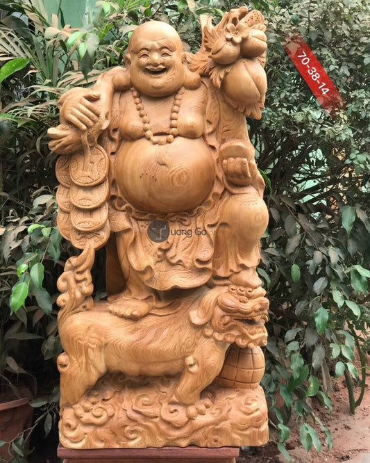 Di Lặc Vác Cành Đào Đứng Trên Lưng Nghê