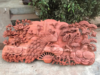 Tranh Quạt Chim Công -  Phu Thê Viên Mãn - Đục Tay