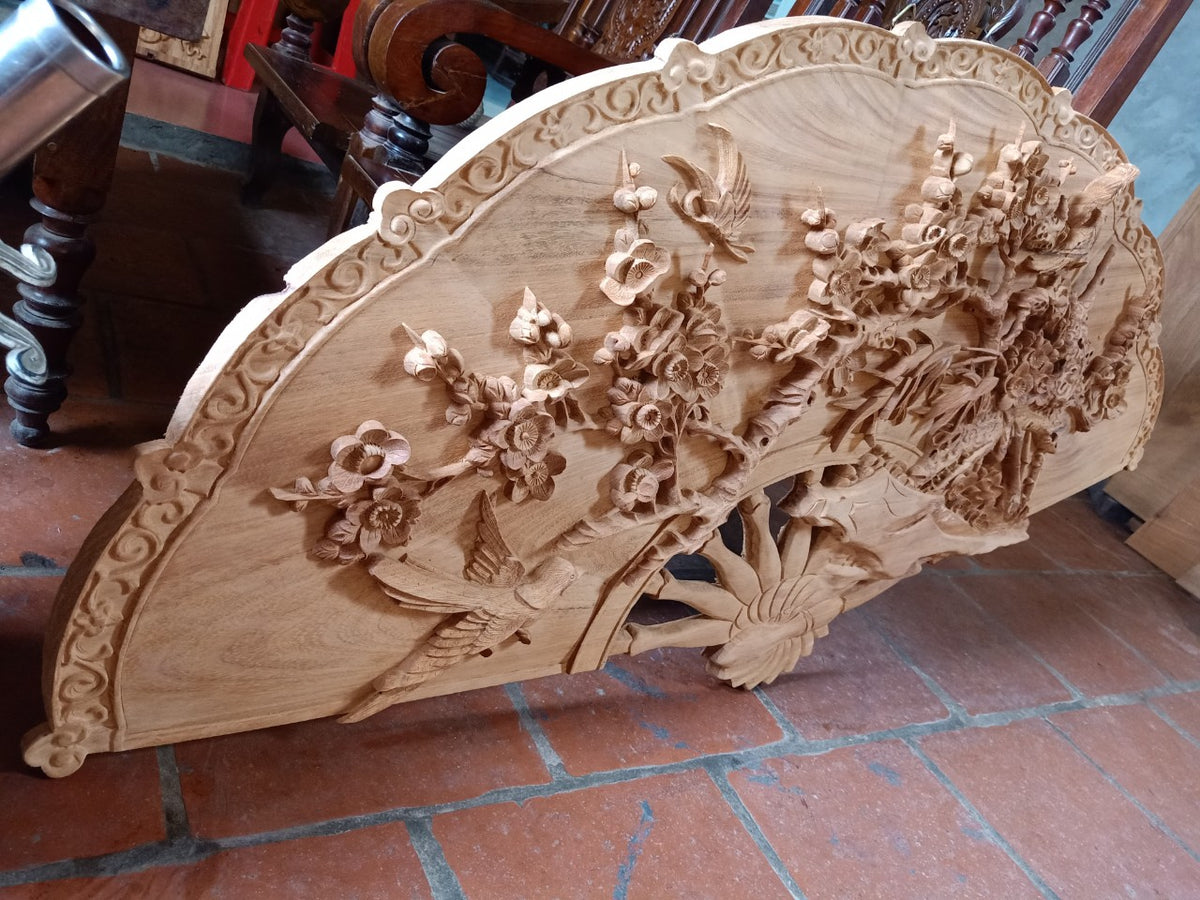 Tranh Quạt Trúc Mai - Gỗ Gõ