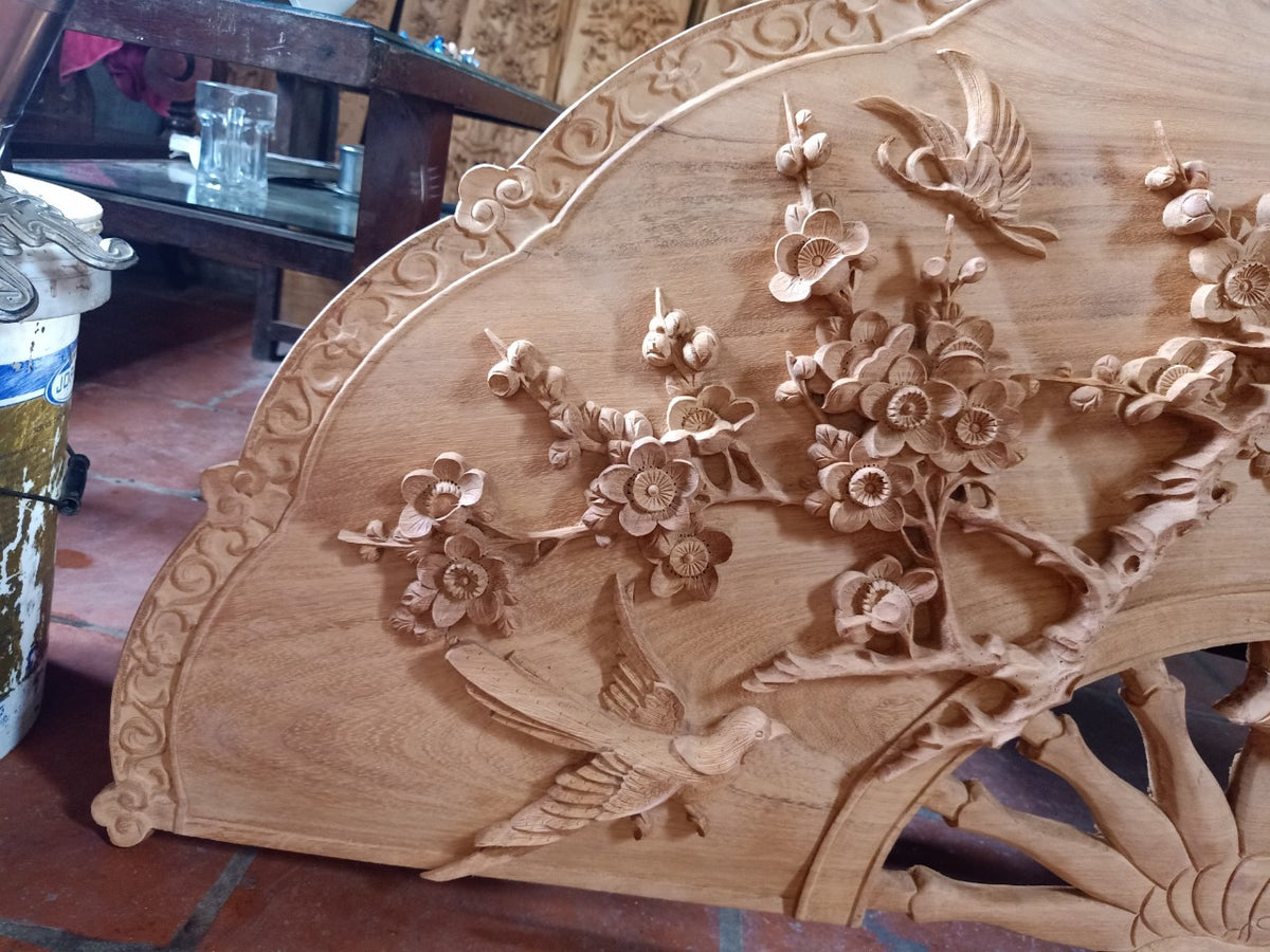 Tranh Quạt Trúc Mai - Gỗ Gõ