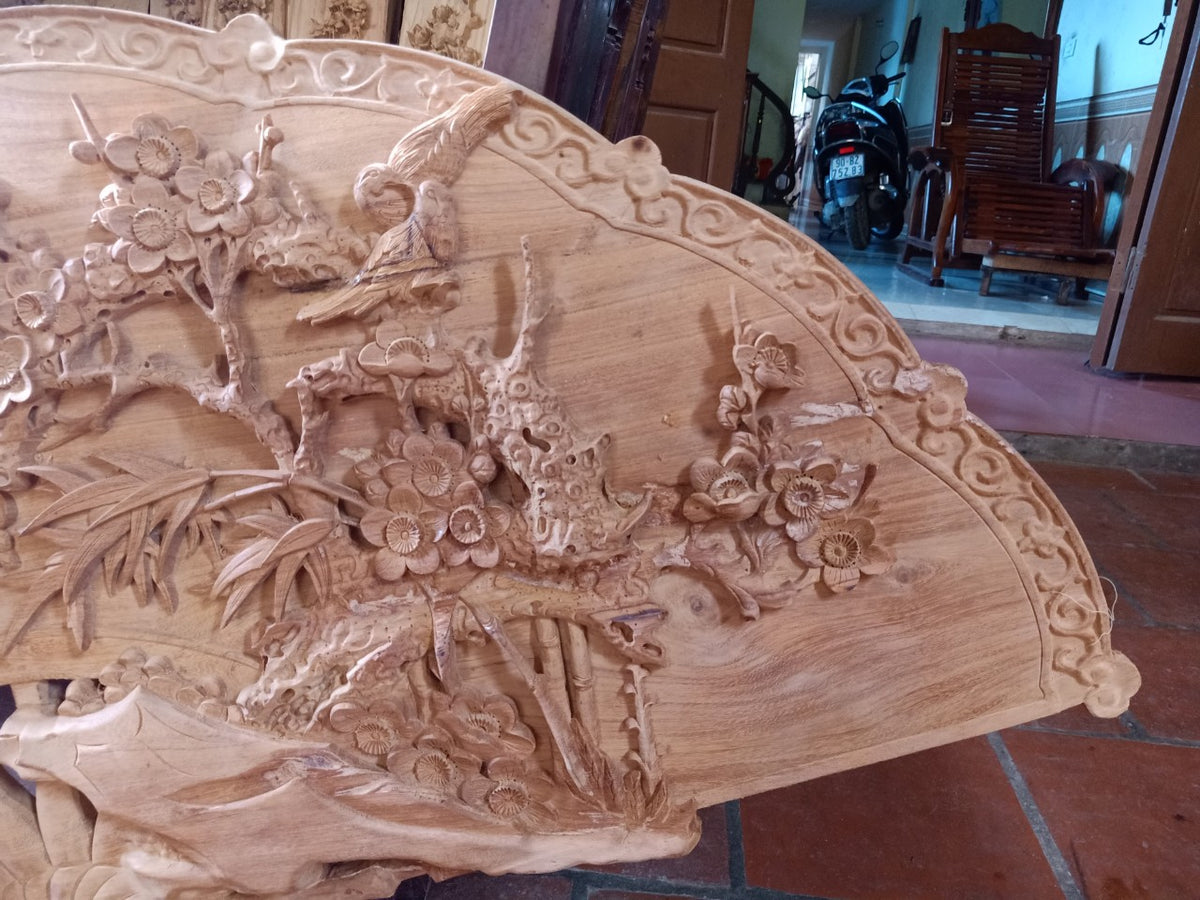 Tranh Quạt Trúc Mai - Gỗ Gõ