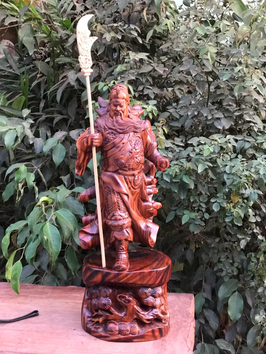 Tượng Gỗ Quan Công Chống Đao Gỗ Trắc Dây