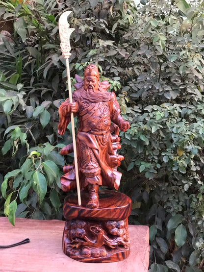 Tượng Gỗ Quan Công Chống Đao Gỗ Trắc Dây