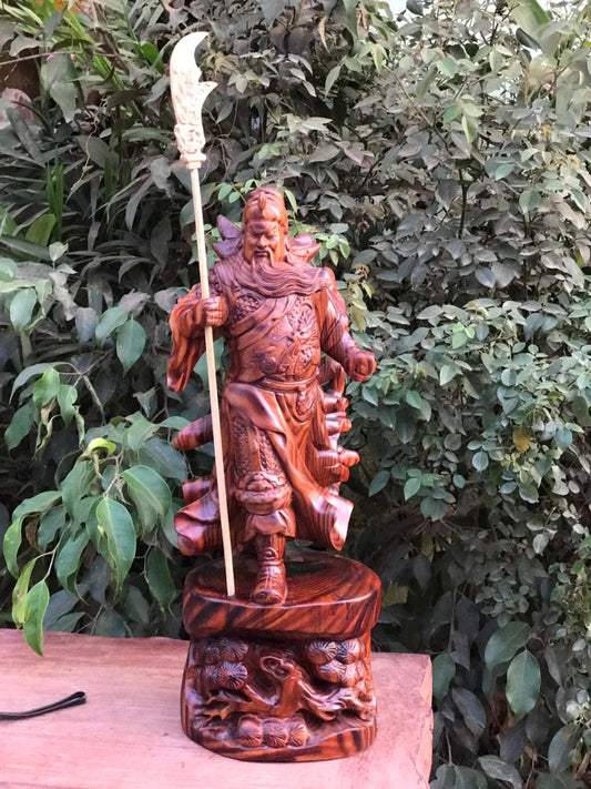 Tượng Gỗ Quan Công Chống Đao Gỗ Trắc Dây