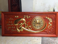 Tranh Đồng Hồ Gỗ Chữ Phúc Thư Pháp Dát Vàng