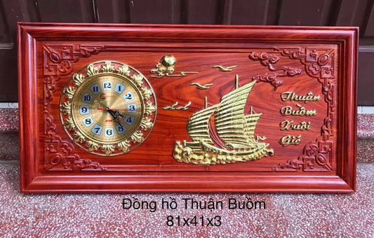 Tranh Gỗ Đồng Hồ Treo Tường Thuận Buồm Xuôi Gió