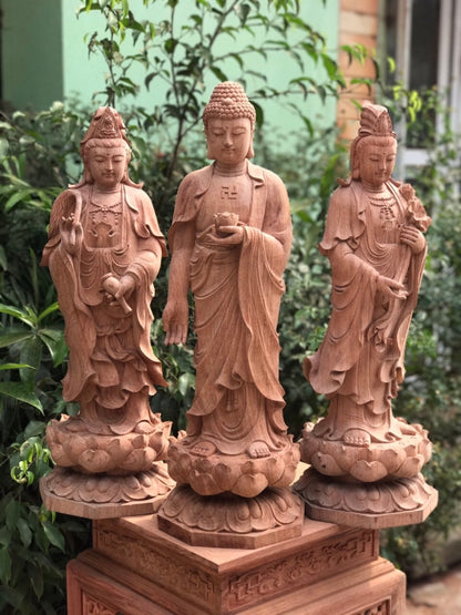 A Di Đà - Quan Âm - Địa Tạng Vương Đứng Đài Sen Cao 80