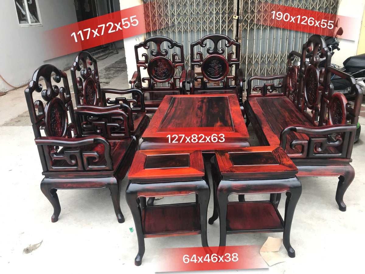 Bộ Bàn Ghế Móc Mỏ Gỗ 8 Món Trắc Lào