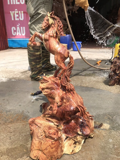 Tượng Song Mã Uyên Ương Gỗ Cẩm