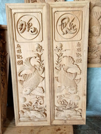 Tranh Cá Chép Trông Trăng Phúc Đức  Gỗ Gõ Đỏ