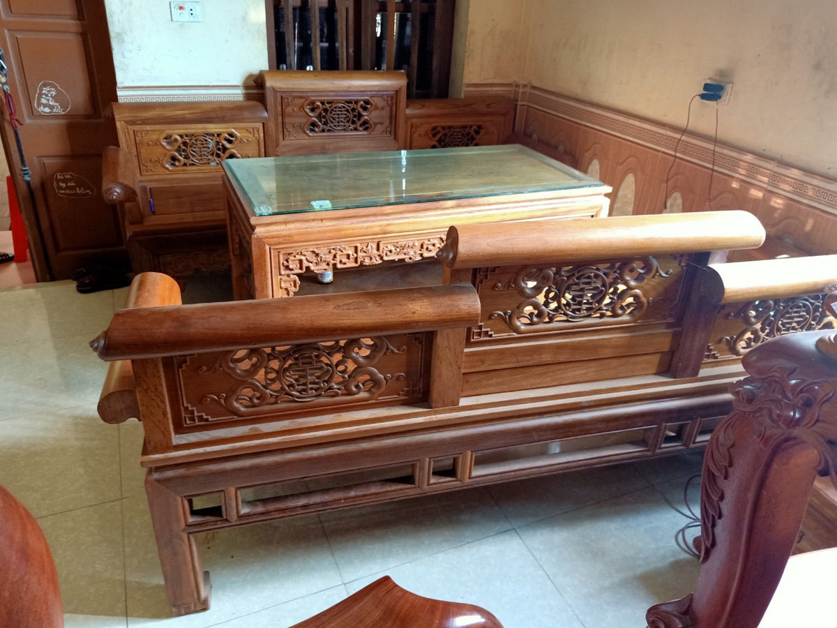 Bộ Bàn Trường Kỷ Tam Cấp Gỗ Gụ Lào