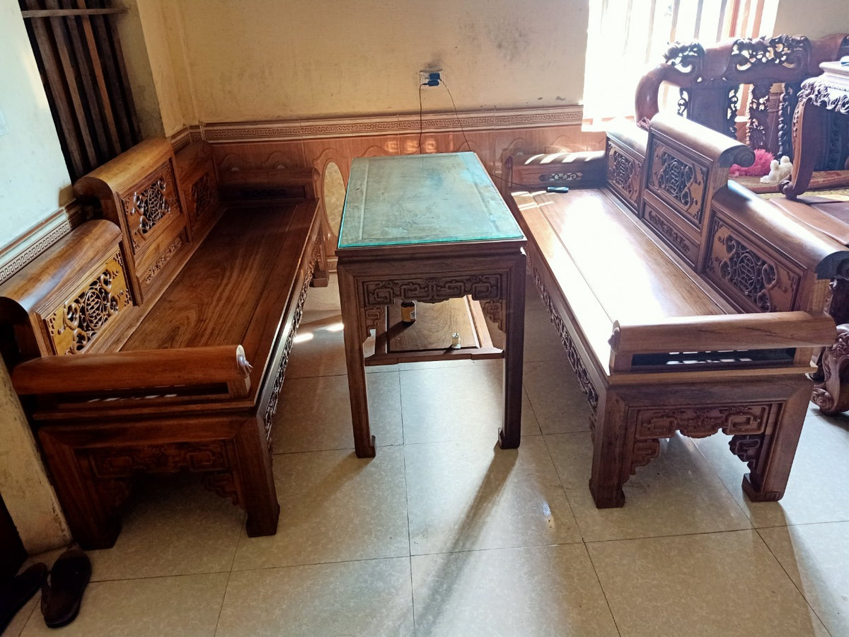 Bộ Bàn Trường Kỷ Tam Cấp Gỗ Gụ Lào