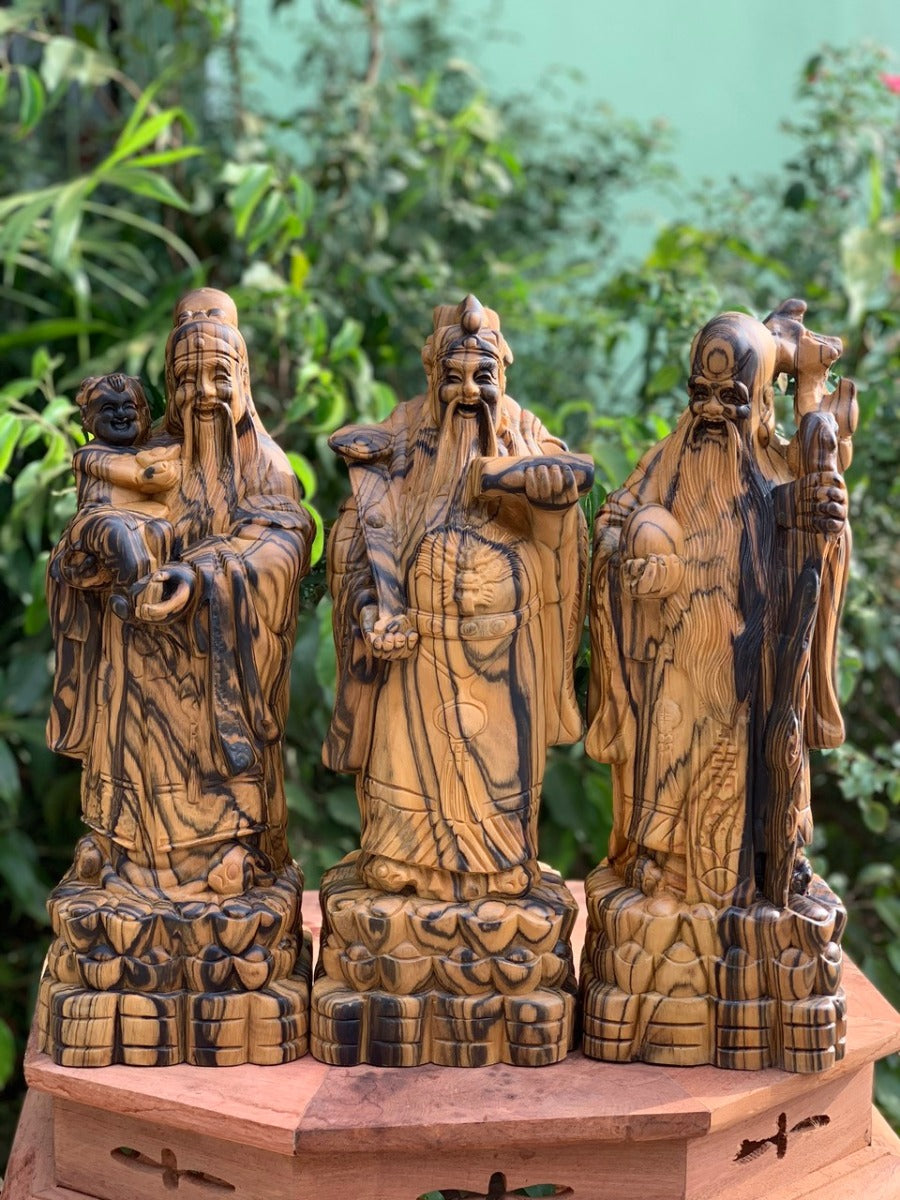 Tượng Tam Đa Phúc Lộc Thọ Gỗ Hương Mun Hoa