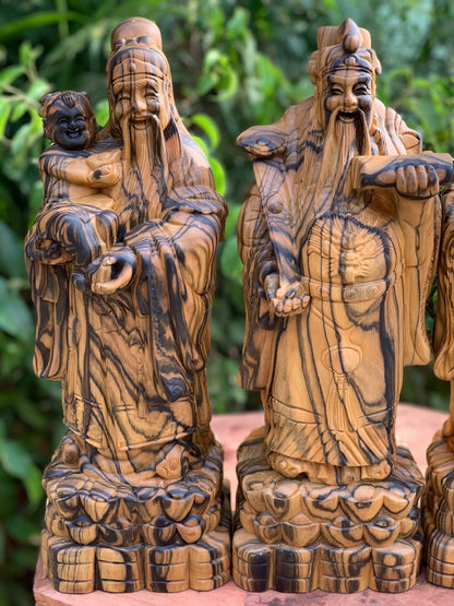 Tượng Tam Đa Phúc Lộc Thọ Gỗ Hương Mun Hoa