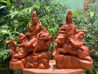 Tượng Văn Thù - Phổ Hiền Gỗ Hương