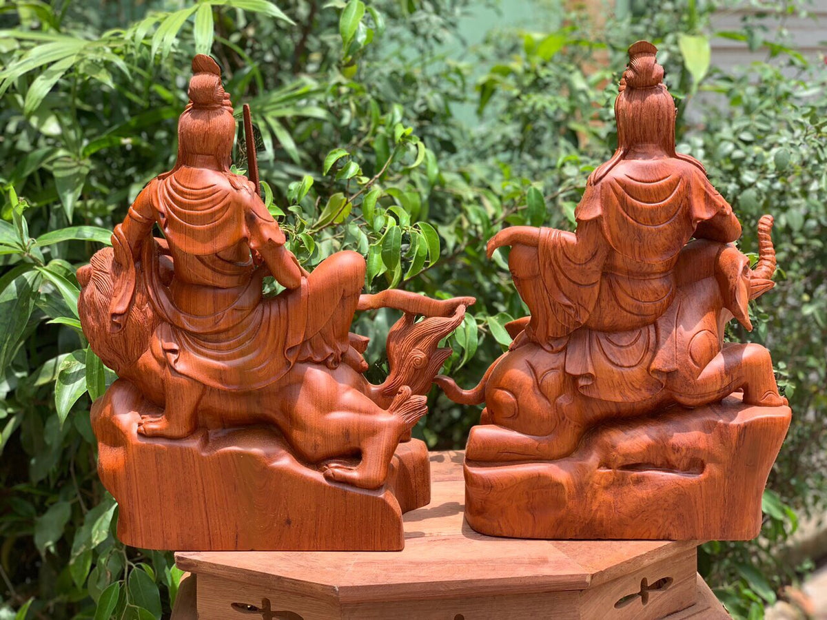 Tượng Văn Thù - Phổ Hiền Gỗ Hương Cao 50