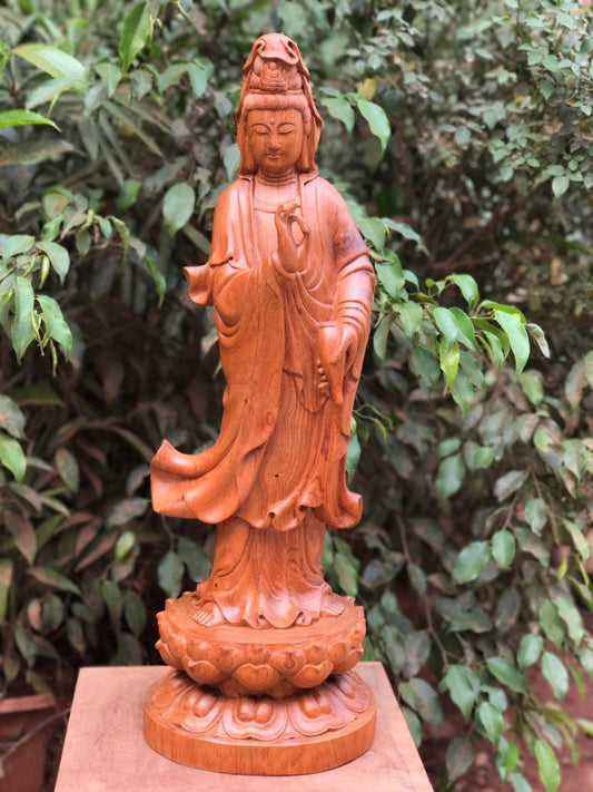 Tượng Gỗ Quan Âm Đứng Đài Sen Cao 60