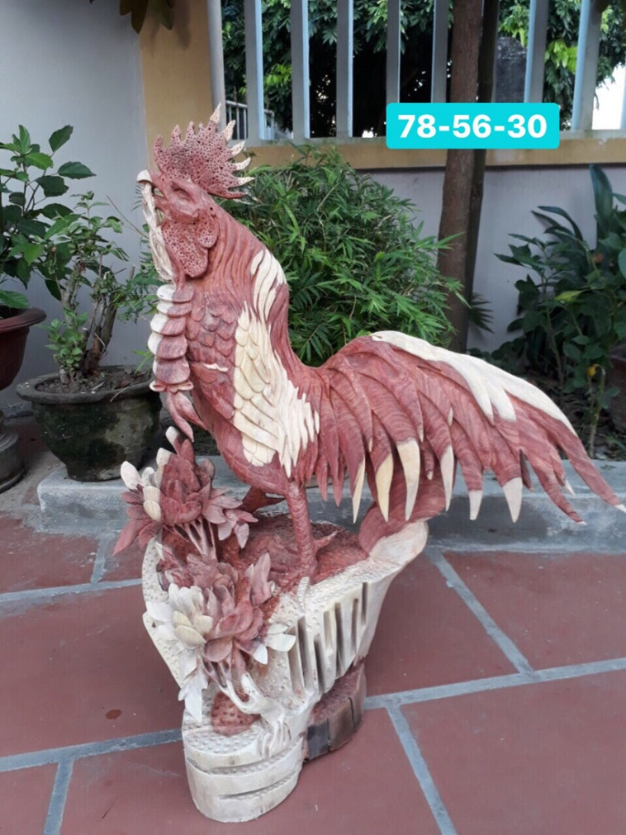 Tượng Linh Vật Gà Trống Tài Lộc Gỗ Hương