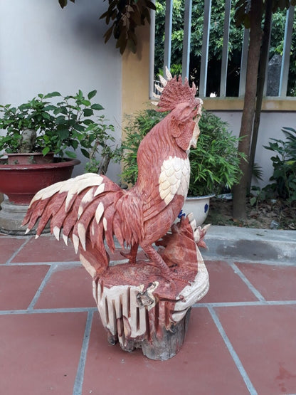 Tượng Linh Vật Gà Trống Tài Lộc Gỗ Hương