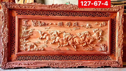 Tranh Bát Mã Treo Tường Gỗ Hương Đỏ