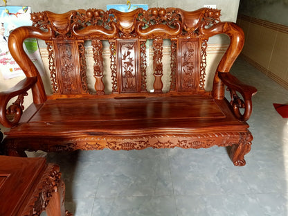 Bộ Bàn Ghế Minh Đào 7 Món Tay 12 Gỗ Gụ Ta Siêu Vân