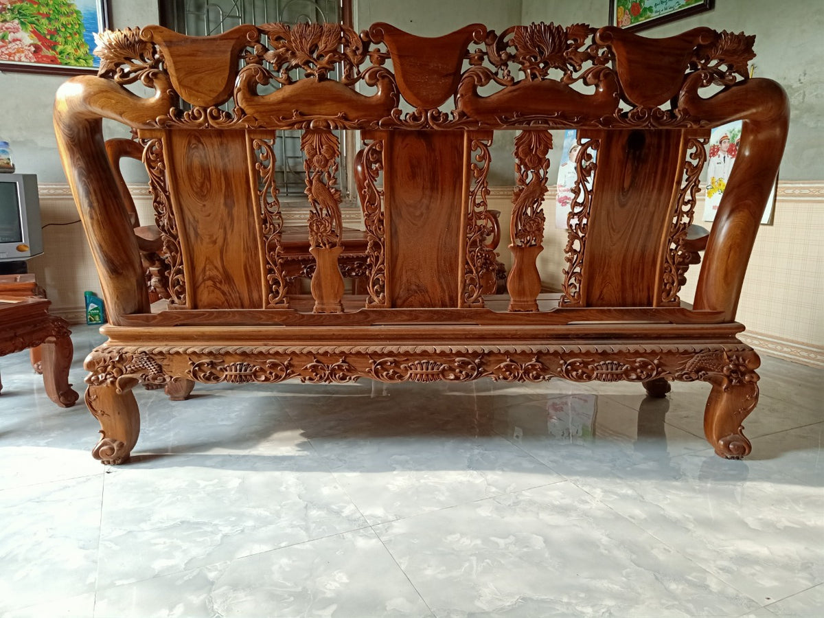 Bộ Bàn Ghế Minh Đào 7 Món Tay 12 Gỗ Gụ Ta Siêu Vân