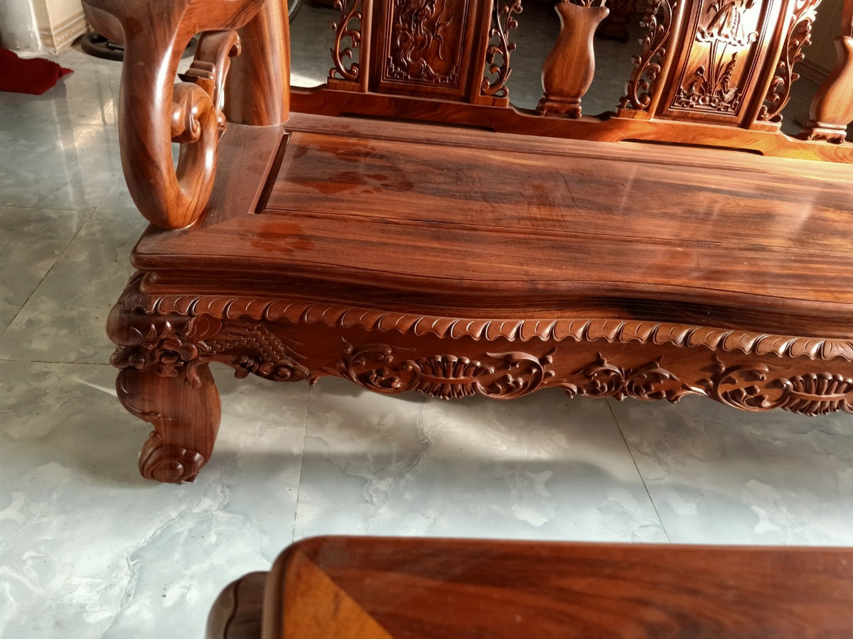 Bộ Bàn Ghế Minh Đào 7 Món Tay 12 Gỗ Gụ Ta Siêu Vân