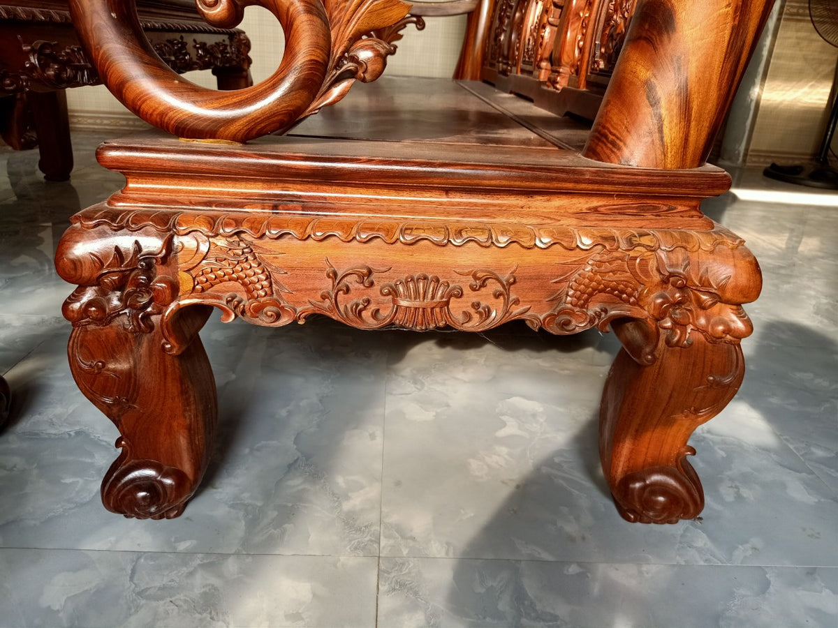 Bộ Bàn Ghế Minh Đào 7 Món Tay 12 Gỗ Gụ Ta Siêu Vân