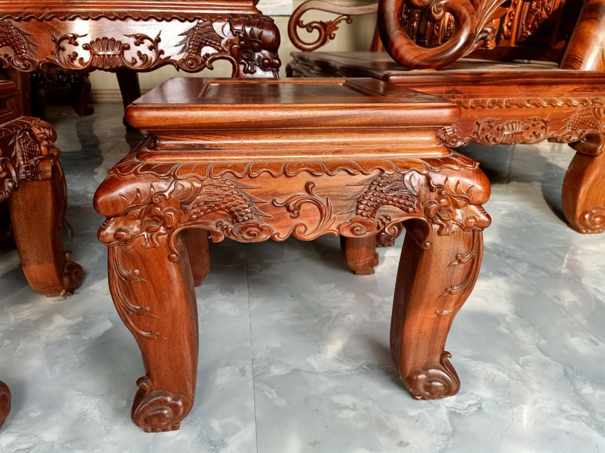 Bộ Bàn Ghế Minh Đào 7 Món Tay 12 Gỗ Gụ Ta Siêu Vân