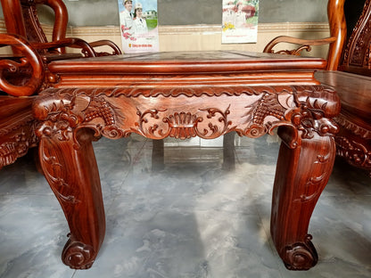 Bộ Bàn Ghế Minh Đào 7 Món Tay 12 Gỗ Gụ Ta Siêu Vân