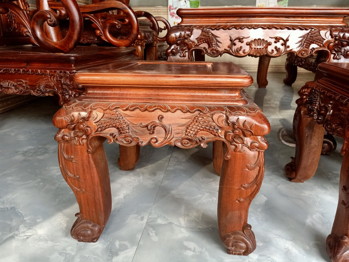 Bộ Bàn Ghế Minh Đào 7 Món Tay 12 Gỗ Gụ Ta Siêu Vân
